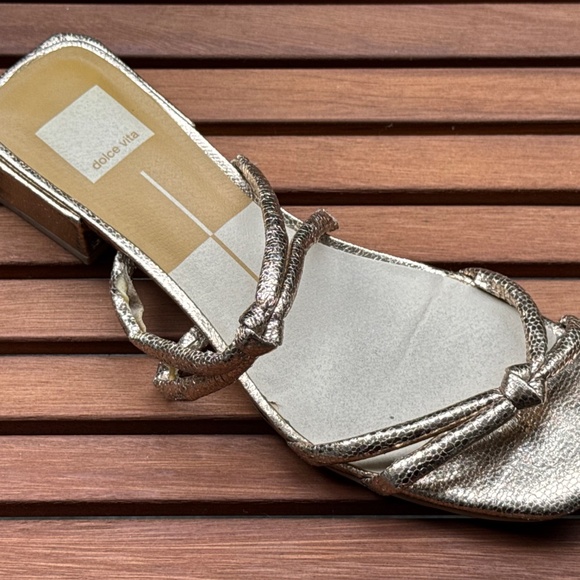 Dolce Vita Hensla Gold Metallic Strappy Block Heel Sandals - Picture 11 of 16
